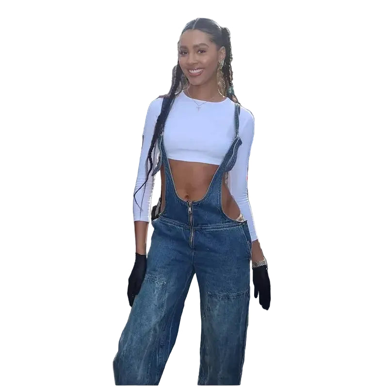 Salopette en Jean Femme Zip Apparent Utility