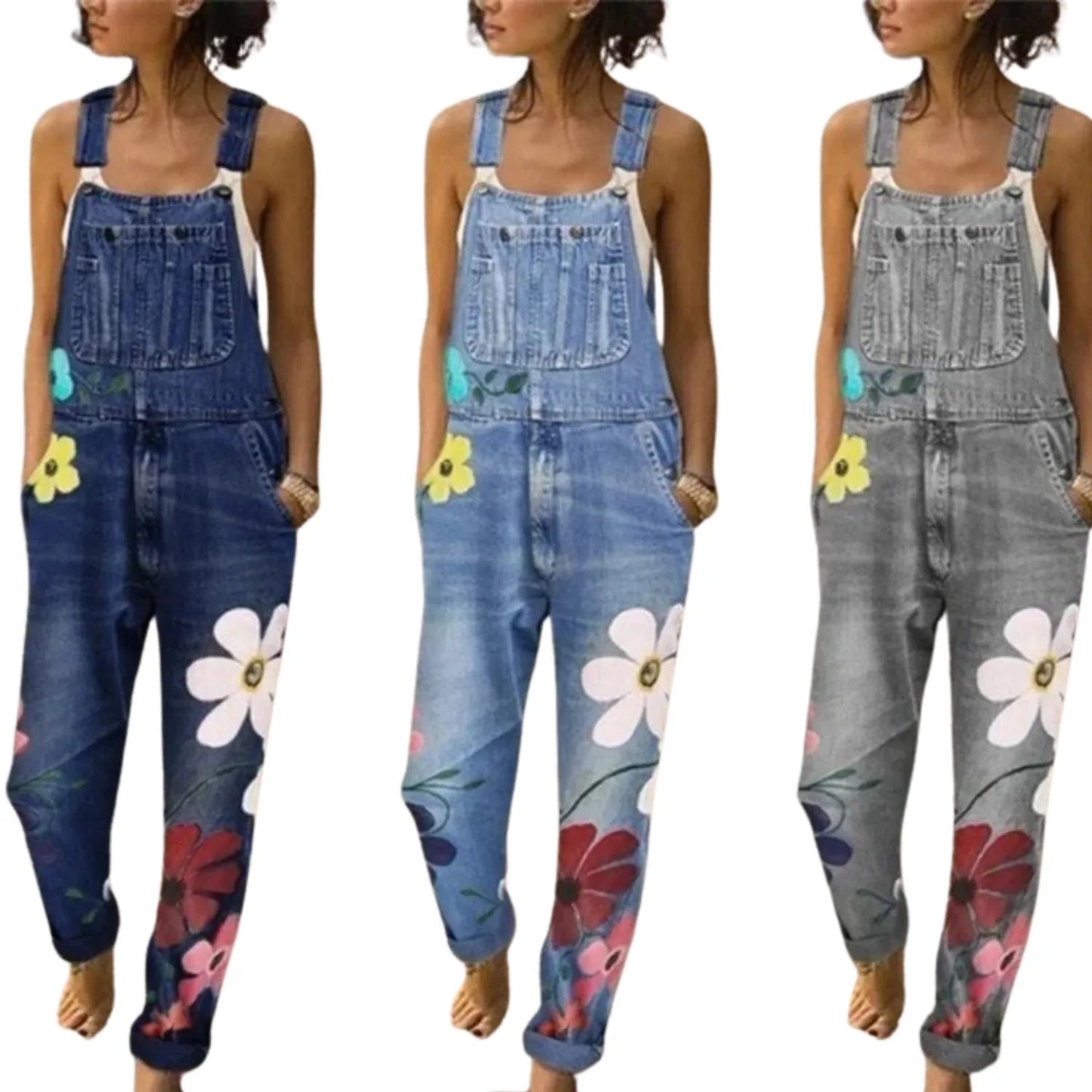 Salopette en jean motif fleurs patchwork – Originalité et Décontraction - Salopette Mania
