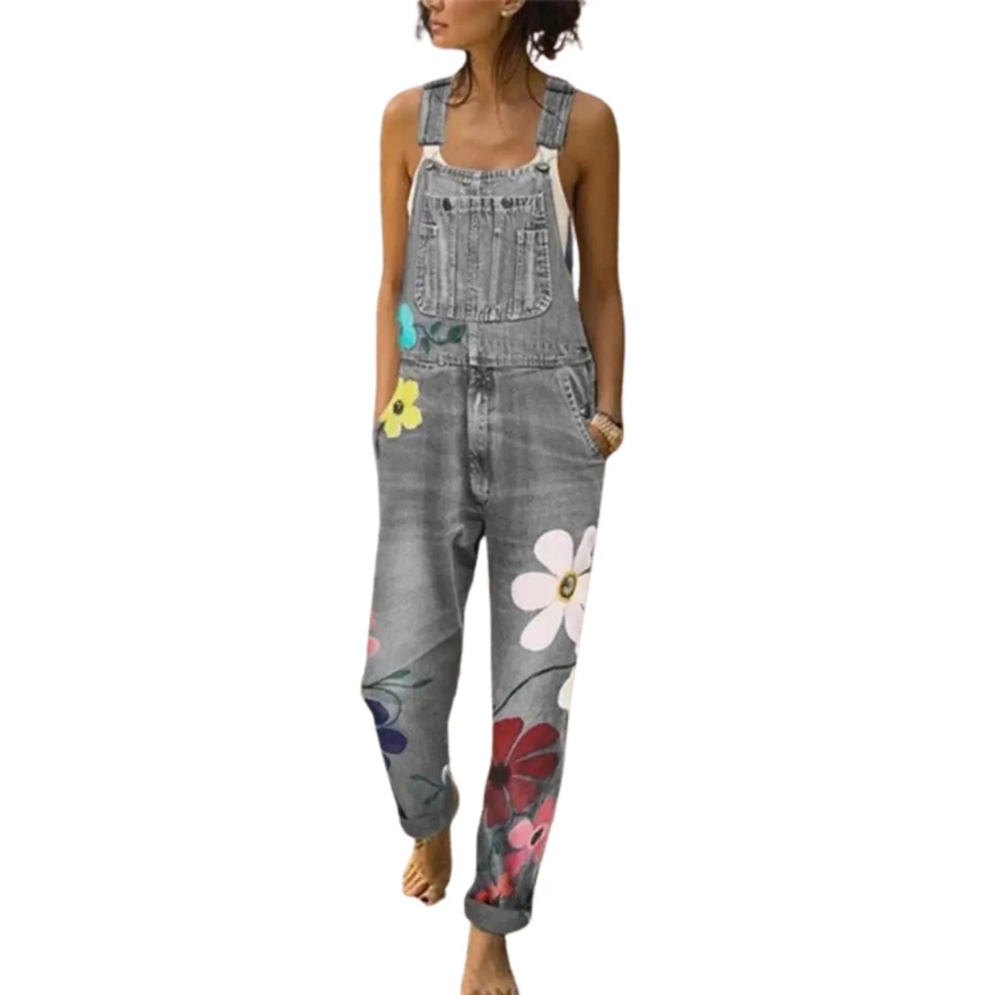 Salopette en jean motif fleurs patchwork – Originalité et Décontraction - Salopette Mania