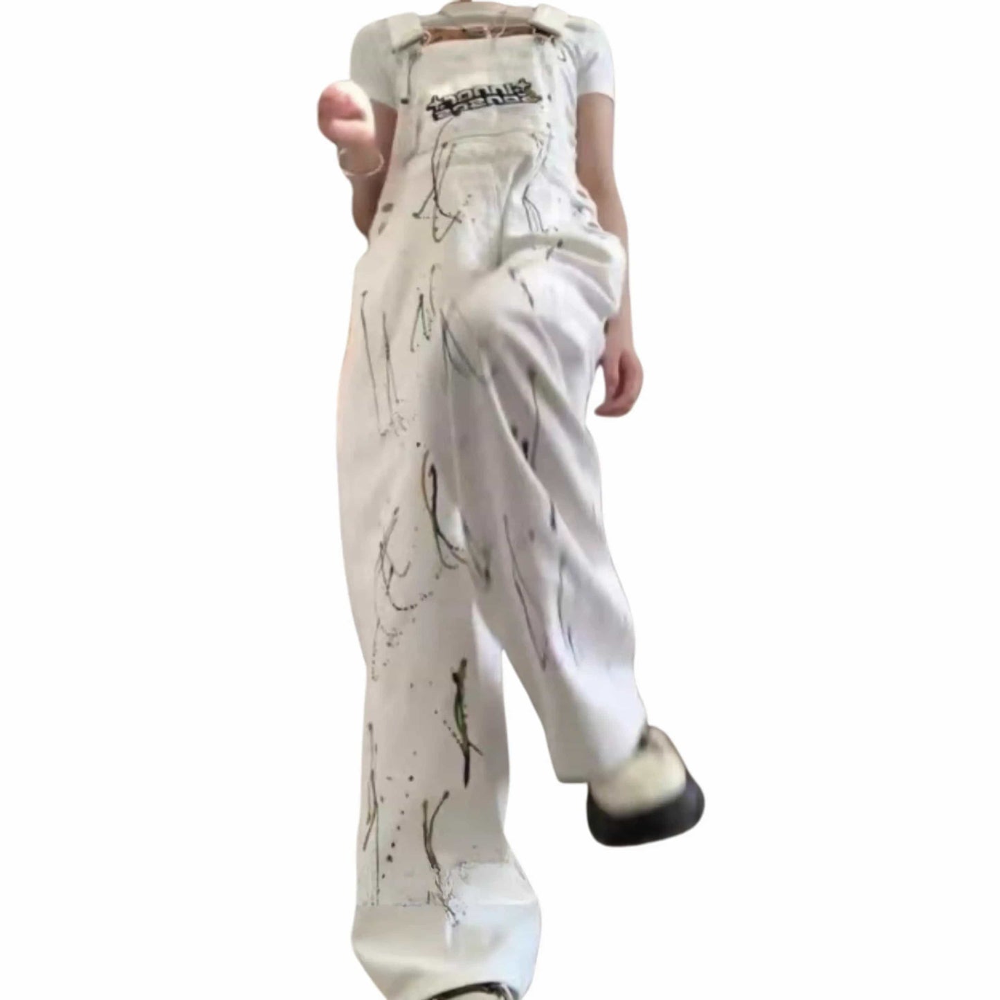 Salopette Femme en Jean Blanc avec Motifs Éclaboussures de Peinture - Style Artistique - Salopette Mania