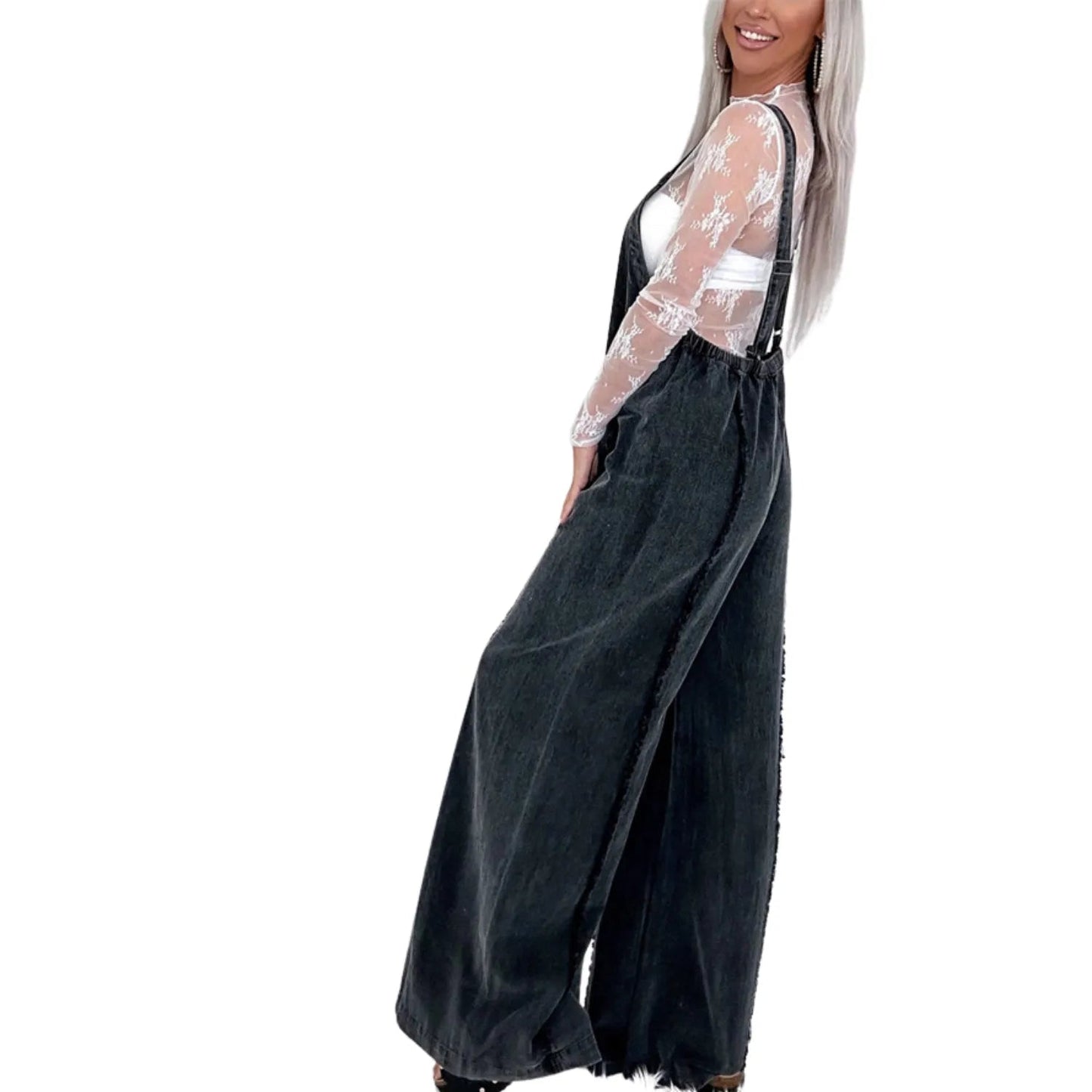 Salopette Femme Large Noire – Style Vintage et Élégance Décontractée - Salopette Mania