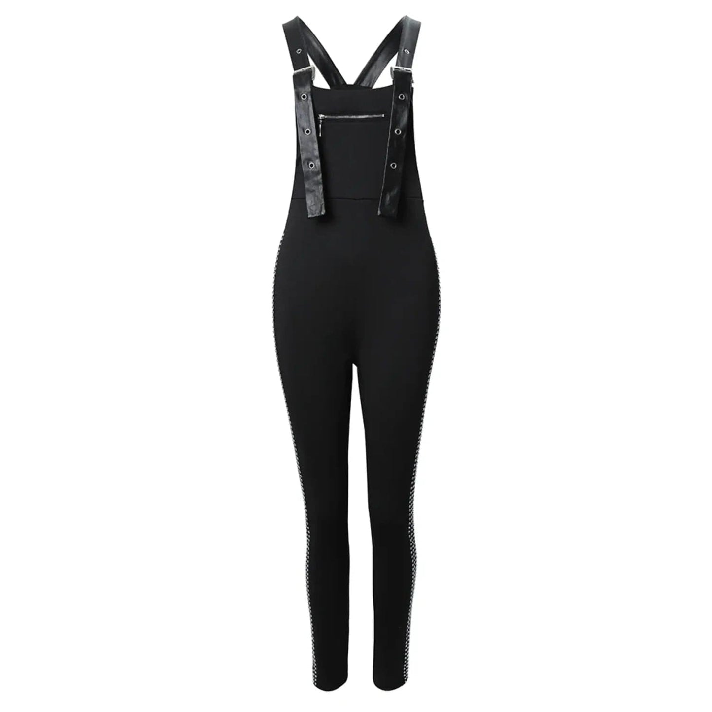 Salopette moulante noire pour femme avec détails en strass – Élégance et Confort - Salopette Mania
