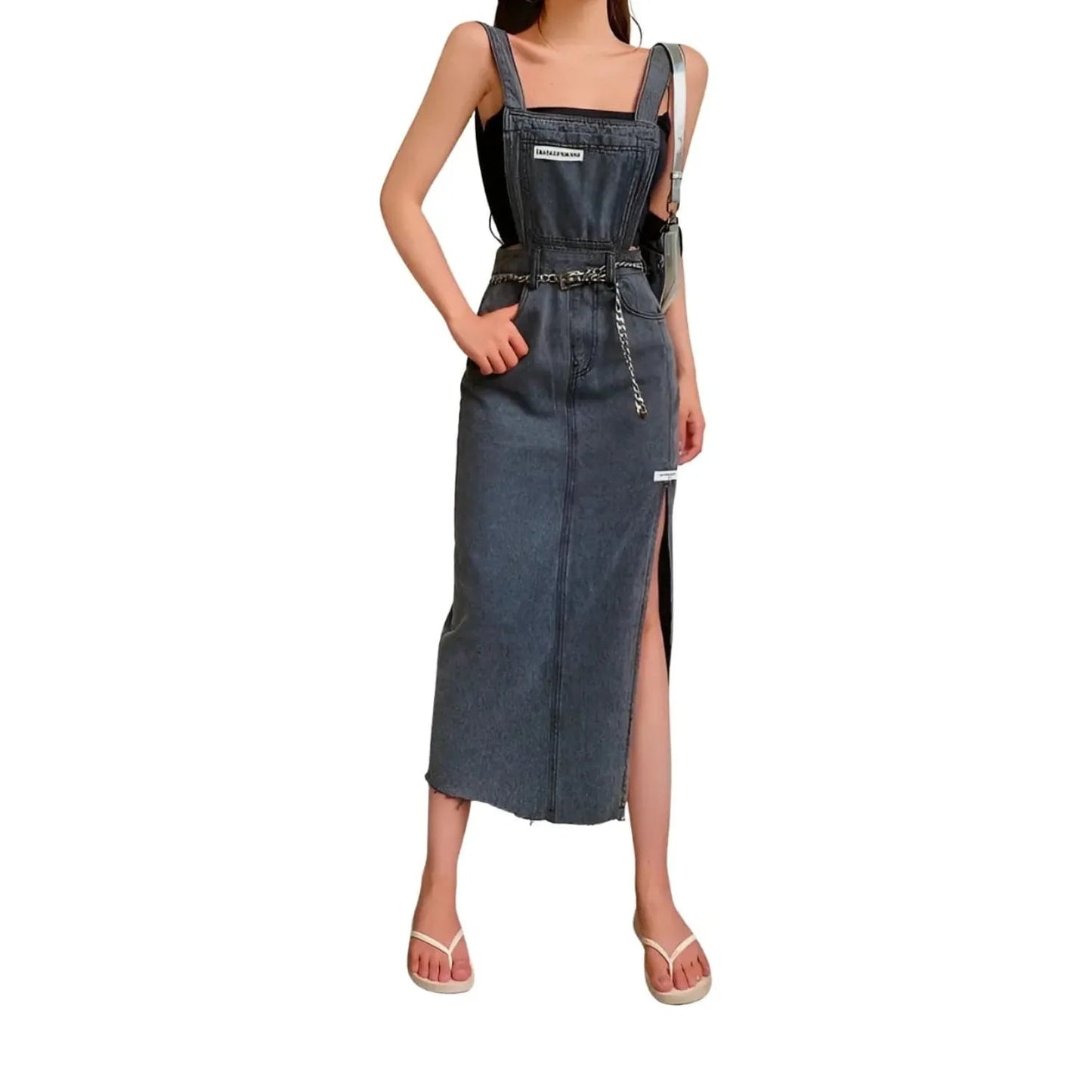 Salopette Robe en Jean Noir pour Femme - Élégance Décontractée - Salopette Mania
