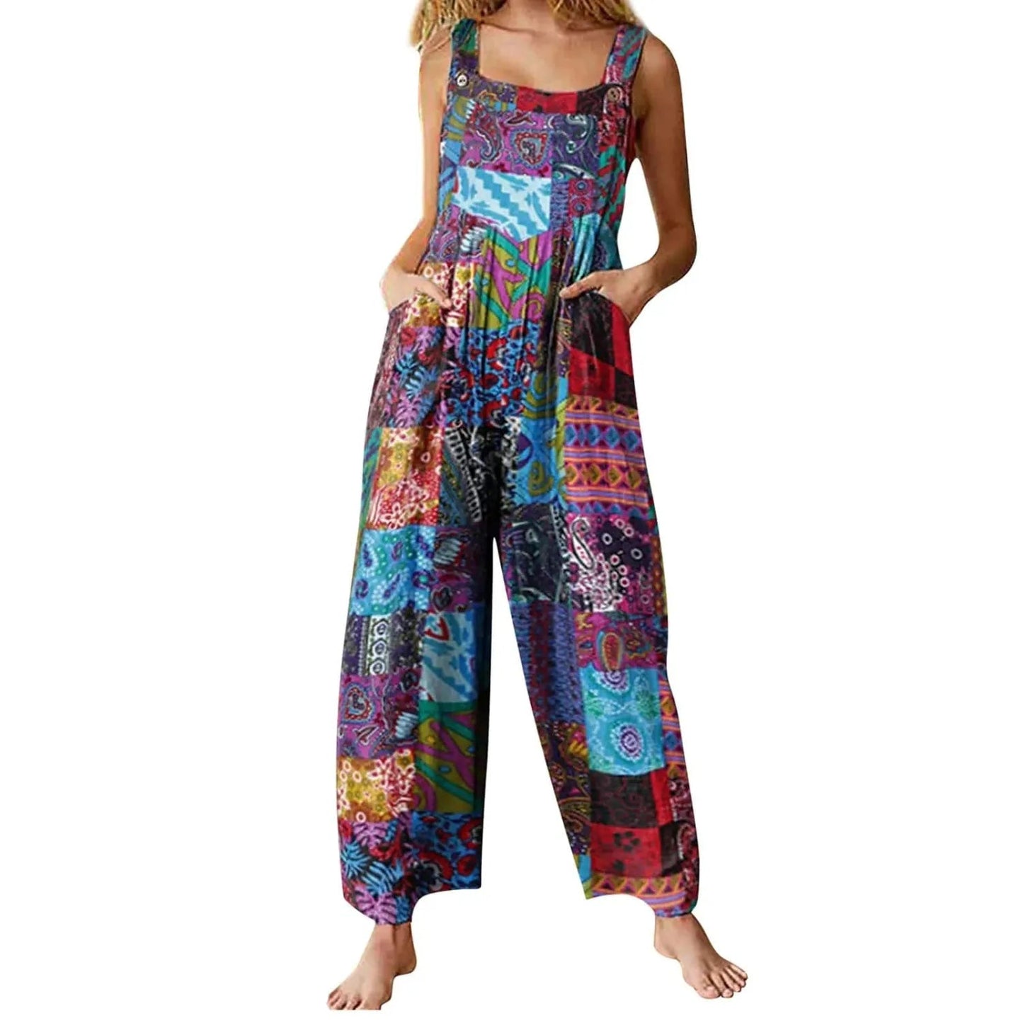 Salopette Vintage Style Patchwork Coloré pour Femme - Look Bohème Chic - Salopette Mania