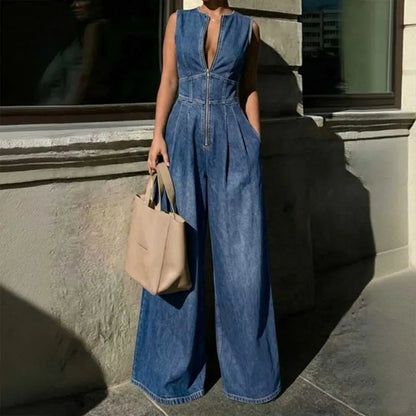 Salopette en Jean Femme Zip Taille Haute