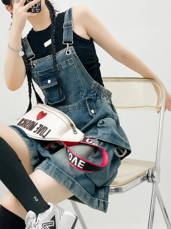 Salopette Short en Jean Femme Style Américain