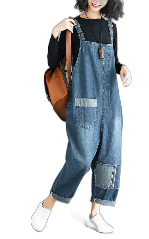 Salopette en Jean Femme Patchwork Oversize