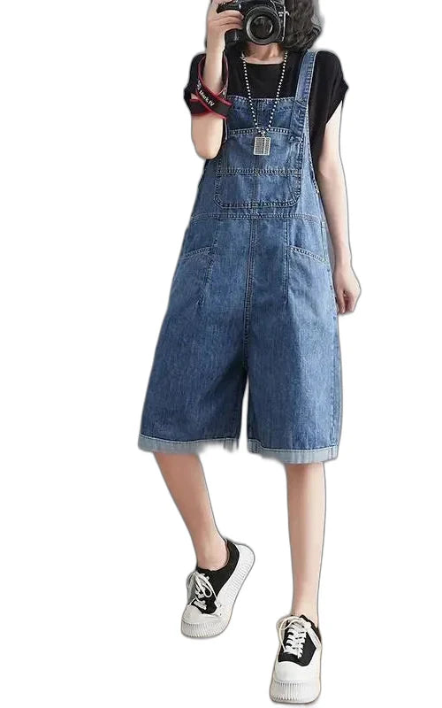 Salopette Short en Jean Femme Coréenne Jambe Large