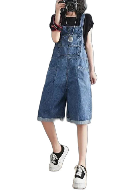 Salopette Short en Jean Femme Coréenne Jambe Large