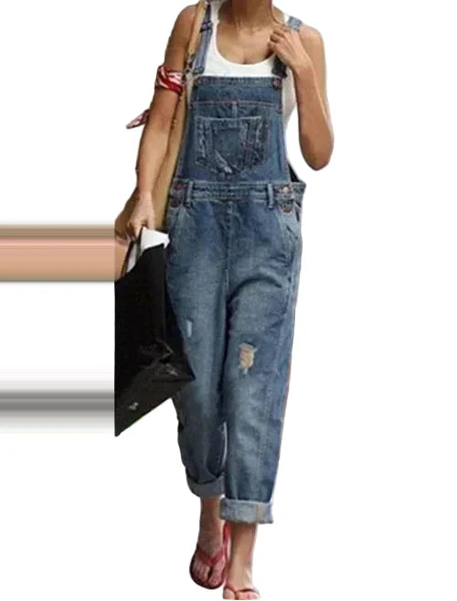 Salopette en Jean Femme Trous Streetwear
