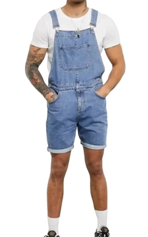 Salopette Short en Jean Homme Déchiré Vintage