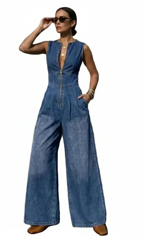 Salopette en Jean Femme Zip Taille Haute