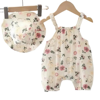 Ensemble Salopette Bébé à Motifs Floraux avec Chapeau Assorti - Salopette Mania