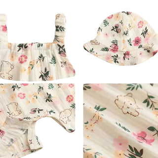 Ensemble Salopette Bébé à Motifs Floraux avec Chapeau Assorti - Salopette Mania