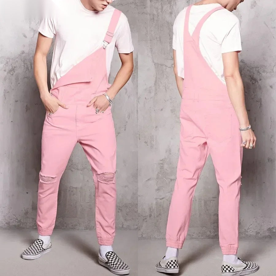 Salopette en Jean Rose Homme Distressed
