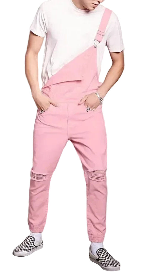 Salopette en Jean Rose Homme Distressed