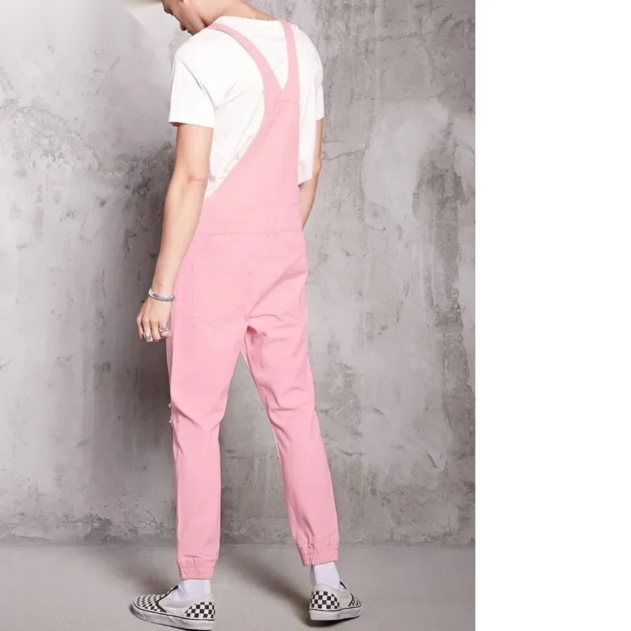 Salopette en Jean Rose Homme Distressed