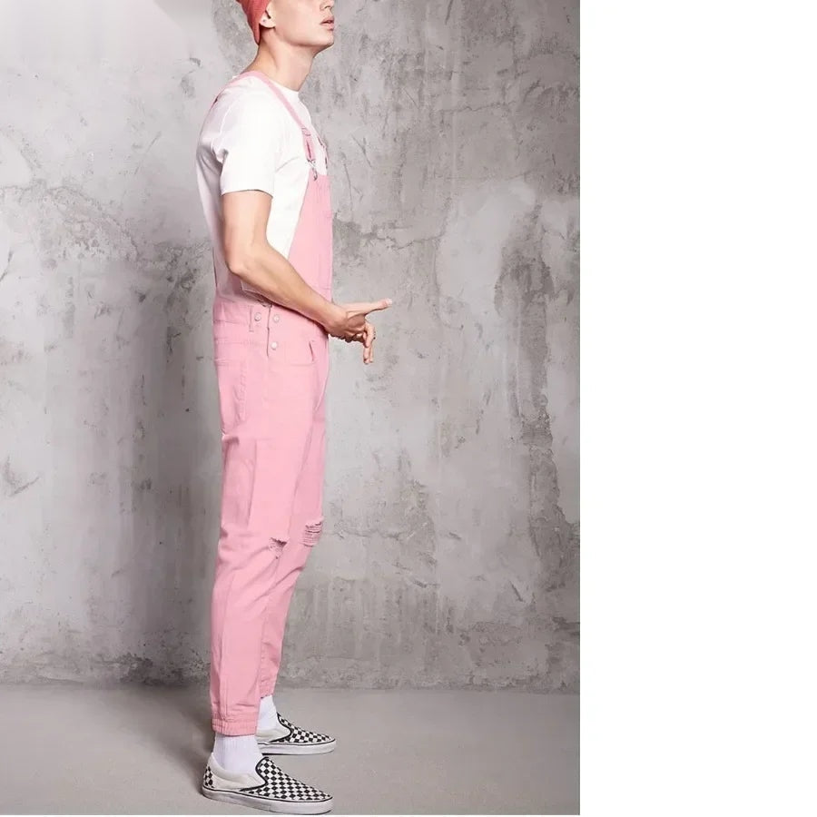 Salopette en Jean Rose Homme Distressed