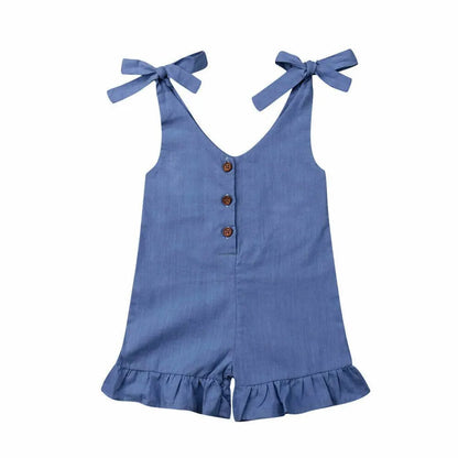 Salopette Courte Enfant avec Nœuds Épaules et Volants - Style Estival et Confortable - Salopette Mania