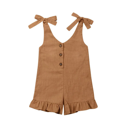 Salopette Courte Enfant avec Nœuds Épaules et Volants - Style Estival et Confortable - Salopette Mania