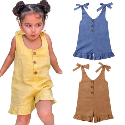 Salopette Courte Enfant avec Nœuds Épaules et Volants - Style Estival et Confortable - Salopette Mania