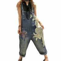 Salopette en Jean à Motifs Floraux pour Femme