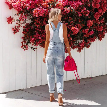 Salopette en Jean Bleu Clair Femme Déchirée