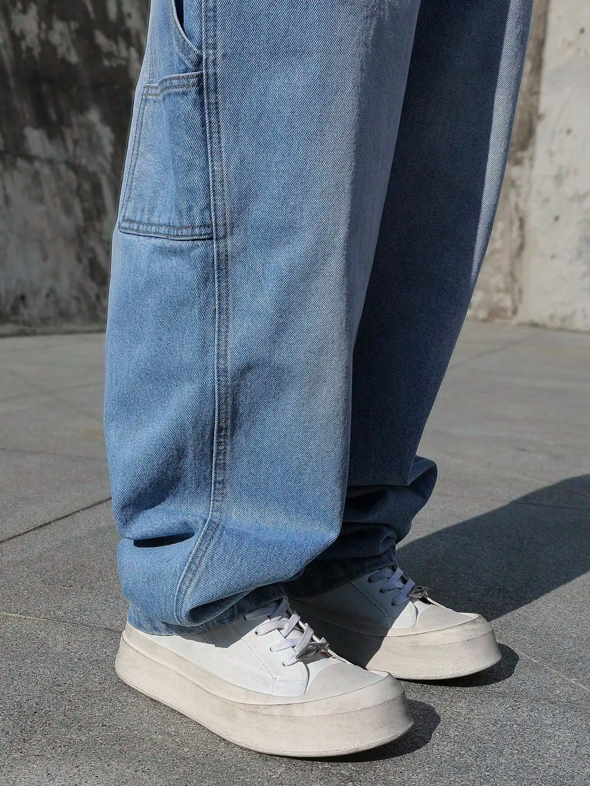 Salopette en Jean Bleu Clair Homme Jambe Large