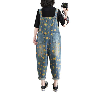 Salopette en Jean Femme à Imprimé Tournesol – Style Décontracté Vintage - Salopette Mania