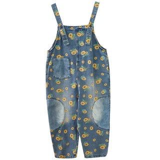 Salopette en Jean Femme à Imprimé Tournesol – Style Décontracté Vintage - Salopette Mania