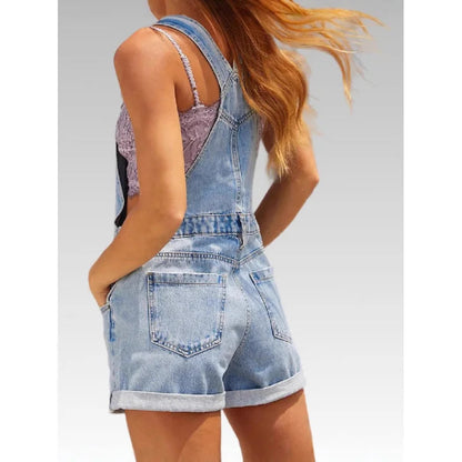 Salopette en Jean Femme Bleu Clair Multi-Poches