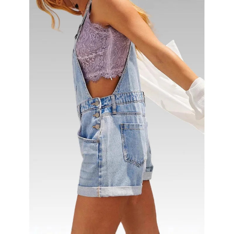 Salopette en Jean Femme Bleu Clair Multi-Poches
