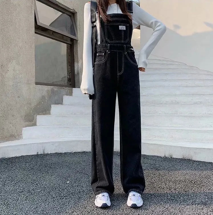 Salopette en Jean Femme Boutonnée Style Coréen