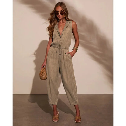Salopette en Jean Femme Cordon de Serrage Sans Manches
