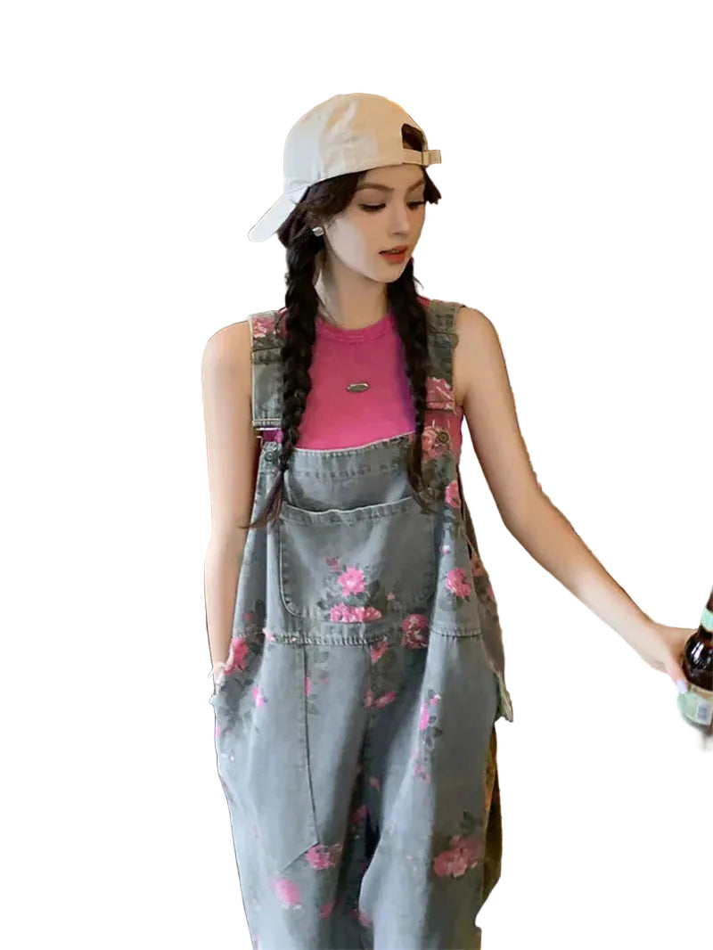 Salopette en Jean Femme Imprimé Rétro