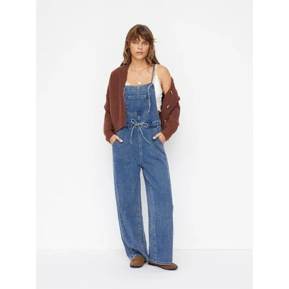 Salopette en Jean Femme Jambe Large Cordon de Serrage