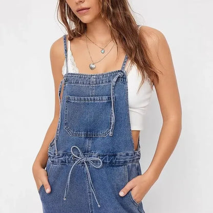 Salopette en Jean Femme Jambe Large Cordon de Serrage