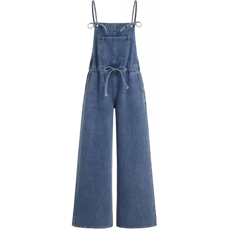 Salopette en Jean Femme Jambe Large Cordon de Serrage