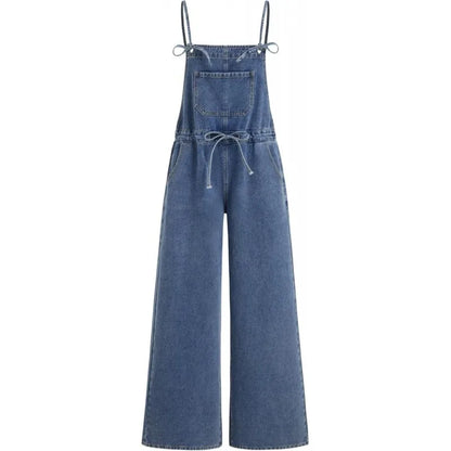Salopette en Jean Femme Jambe Large Cordon de Serrage