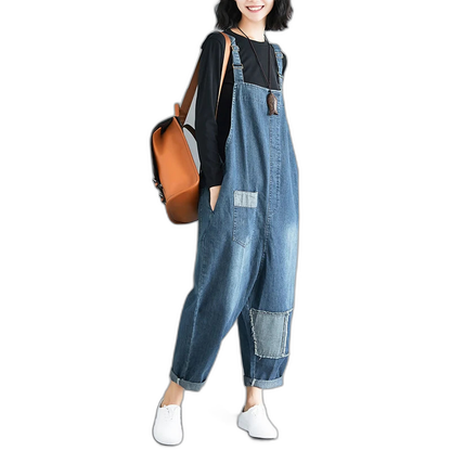 Salopette en Jean Femme Patchwork Oversize