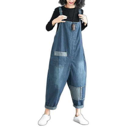 Salopette en Jean Femme Patchwork Oversize