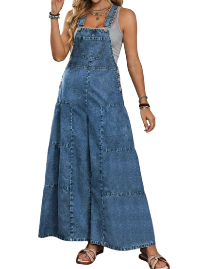 Salopette en Jean Femme Rétro Jambe Large Légère