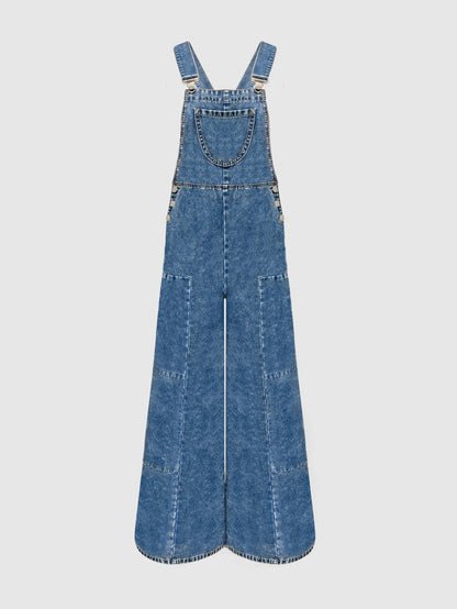 Salopette en Jean Femme Rétro Jambe Large Légère