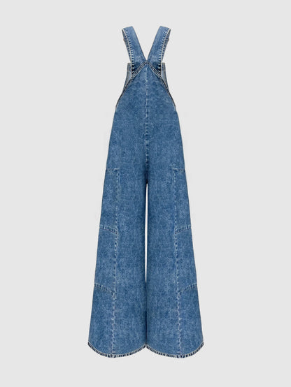 Salopette en Jean Femme Rétro Jambe Large Légère