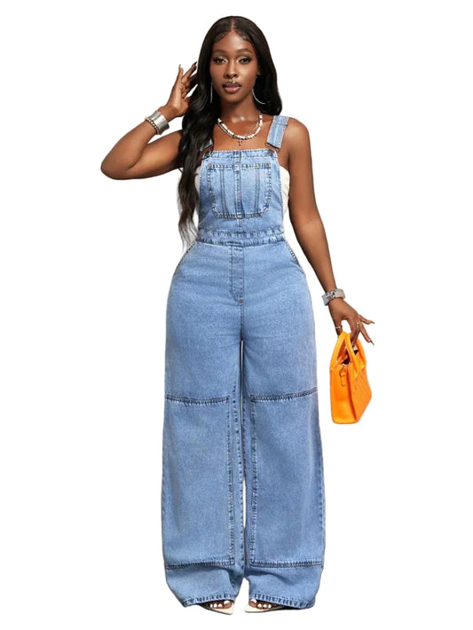 Salopette en Jean Femme Taille Haute Jambe Large