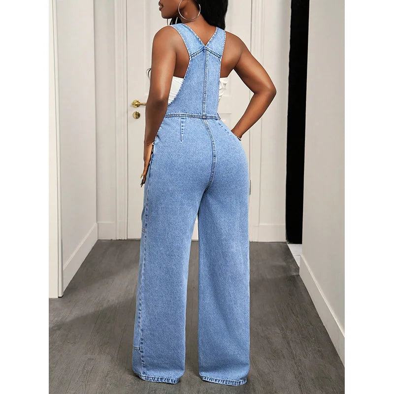 Salopette en Jean Femme Taille Haute Jambe Large