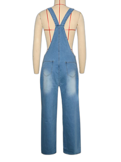 Salopette en Jean Femme Taille Haute Zip Cargo