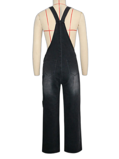 Salopette en Jean Femme Taille Haute Zip Cargo