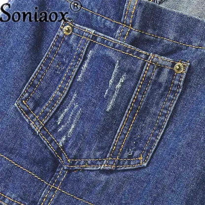 Salopette en Jean Femme Trous Streetwear
