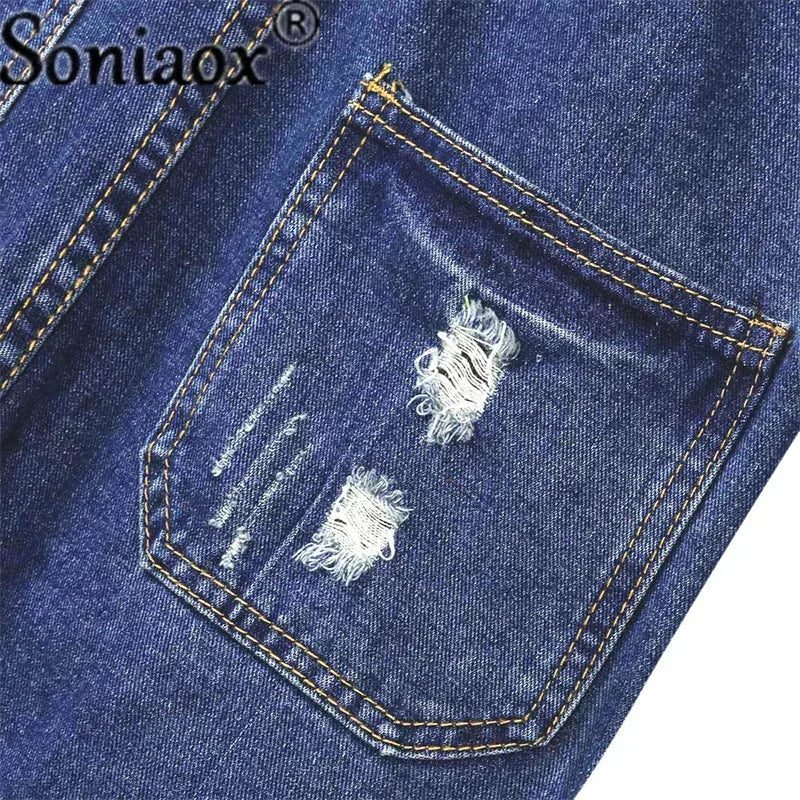 Salopette en Jean Femme Trous Streetwear